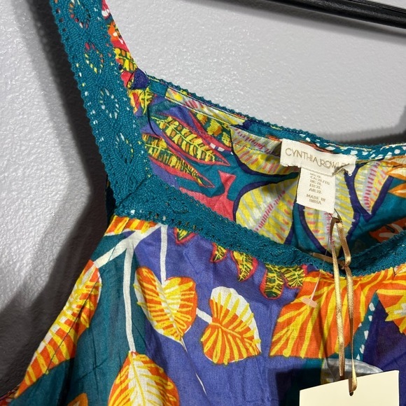 Cynthia Rowley Floral Tank Top Sleeveless Blouse Teal Orange XL - Picture 6 of 6
